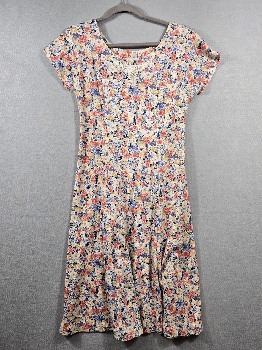 Vintage Ms. Conduct Floral Tea Dress 6P Corset Back Lace Cottagecore Shoulder Pa